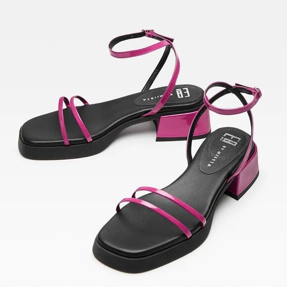 E8 by Miista Rosalyn Pink Strappy Platform Block Heel Leather